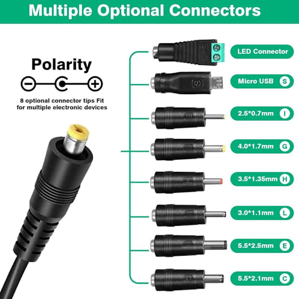 Universell strömförsörjningsadapter, Adapter Universell Sektor Justerbar 30W AC till DC 12V 9V 7.5V 6V 5V 4.5V 3V Multi-ställbar strömadapter, för hushåll