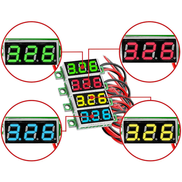 5 x 0,28 TUM Mini Digital Voltmeter med 7-LED Display 2,5V-30V, Visar spänning, spänningsmätningsmodul kompatibel med Arduino inklusive en e-