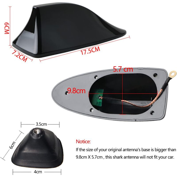 Pakke med 2 Shark antenne Universal bil i form Shark aleron antenne - Bilantenne med FM/AM radiosignal med vanntett selvklebende base for SUV lastebil