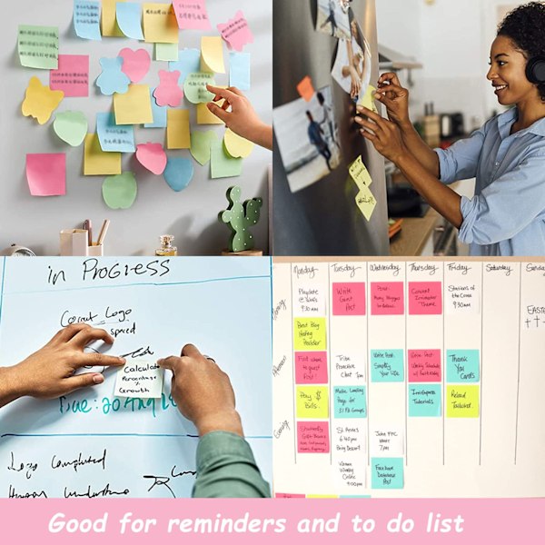 Post-it-lappar 3x3 tum 1-pack 100 färgglada självhäftande block, 100 ark/block, 4 ljusa färger (gul, grön, rosa, blå) för kontorsmaterial, sc