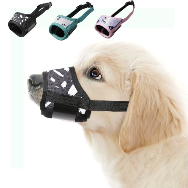 (L, Black)Dog Muzzle with Breathable Mesh Print Pattern for Small Medium and Large Dogs, Prevents Biting, Barking and Chewing, Adjustable Soft Muzzle