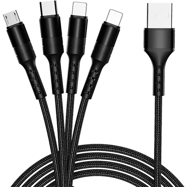 Multipel laddningskabel 4 i 1 flätad nylon Flera USB snabbladdningskablar C typ C.