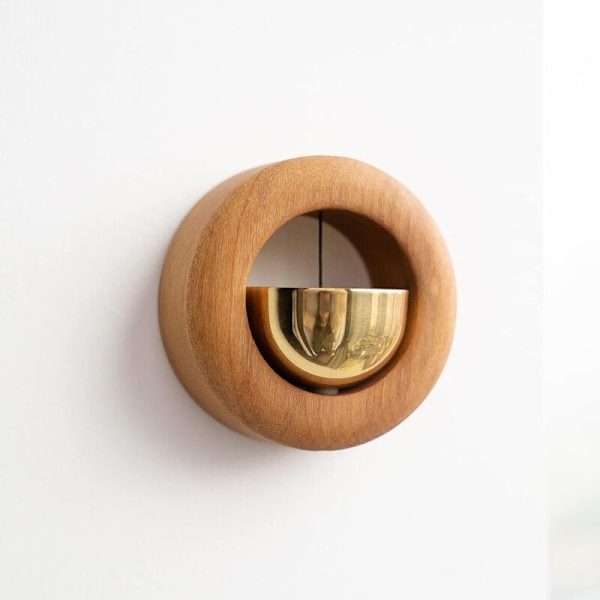 Butiksringklocka för dörröppning - gyllene teak (rund) - magnetisk klocka för företag - unika skrivbordsprydnader och hängande dekoration för entré, kylskåp