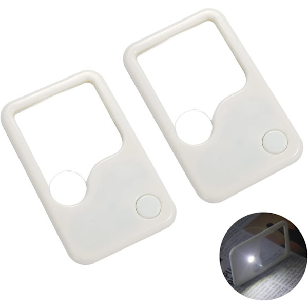 4X 2X Fickkortsförstoringsglas med ljus, 2-pack små minilupor för läsning, smycken, pussel, experiment, undersökning,