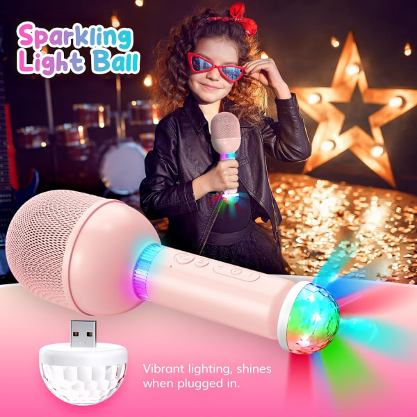 Lasten karaoke-mikrofoni, langaton laulumikrofoni, johdoton radiokädessä pidettävä mikrofoni USB RGB -valopallolla, kannettava kaiutin karaoke-kone H