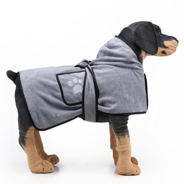 Ultra fin fiber hundebadekåbe (grå M) - absorberende hundehåndklæde der
