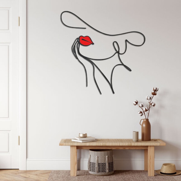 Väggdekoration att hänga på en minimalistisk svart metalllinje - Modern abstrakt kvinnlig konst - För sovrum, vardagsrum, badrum, balkong