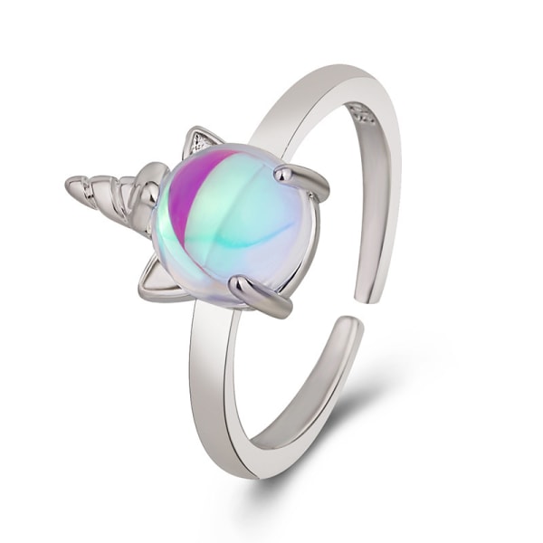 Fang Xing's Dream Unicorn Rainbow Gradient Aurora S925 Sølv Dame Ring Pigering Gave Pegefinger