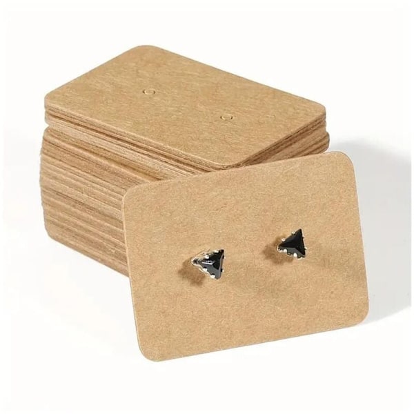 Set med 200 rektangulära kort örhängen, papper, örstift, 2,5 cm x 3,5 cm för bröllopspresenter, brun