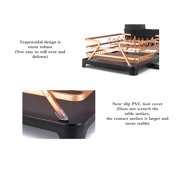 Multifunktionel automatisk drænende aluminiumsopvaskestativ med vandudløb (gylden + sort chassis)