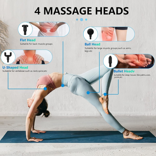 Muscle Massage Gun, Deep Muscle Massager med 6 hastigheter och 4 massa
