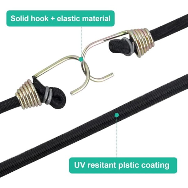 10 stk. elastiske robuste strammere med korte kroge, strammer 30,8 cm