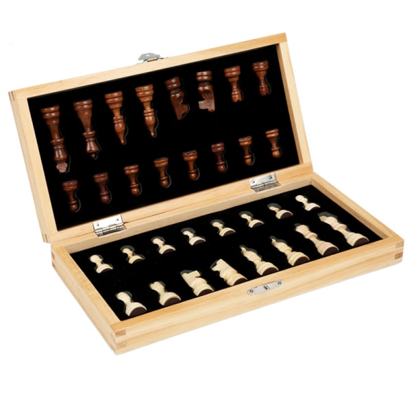 Træskaksæt Stort skakbrætsæt til voksne og børn, leveres med skakbrikker og opbevaringsboks (34*34cm)