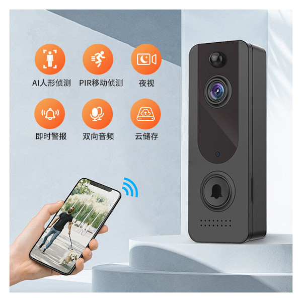 Video video Hjemmelavet Kamera WiFi Intelligent Interfektion Fjernovervågning Humanoid Genkendelse High Definition High Definition Video Dørklokke/Blac