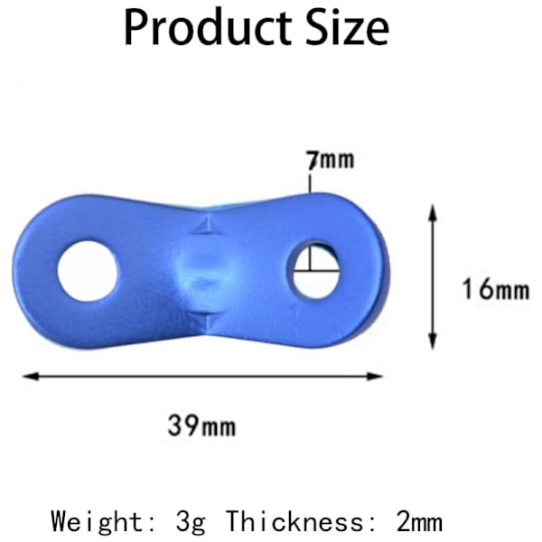 Tauklemmer, tauklemmer camping, 2 hull aluminiumslegering justeringsvindspoler, for fotturer teltvandring, blå, 15 stk