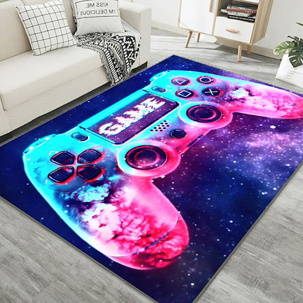 Soveværelsestæppe, moderne, 3D controller, teenager, barn, dreng, stue, skridsikkert tæppe, graffiti, spillekonsol, dekoration, sort, lilla, pink