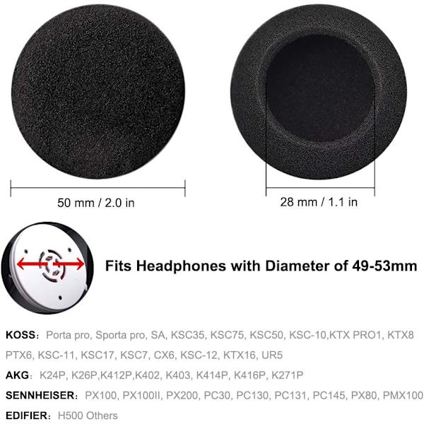 12 X Skum- Sorte Øreputer Skumputer for 50mm Hodetelefoner