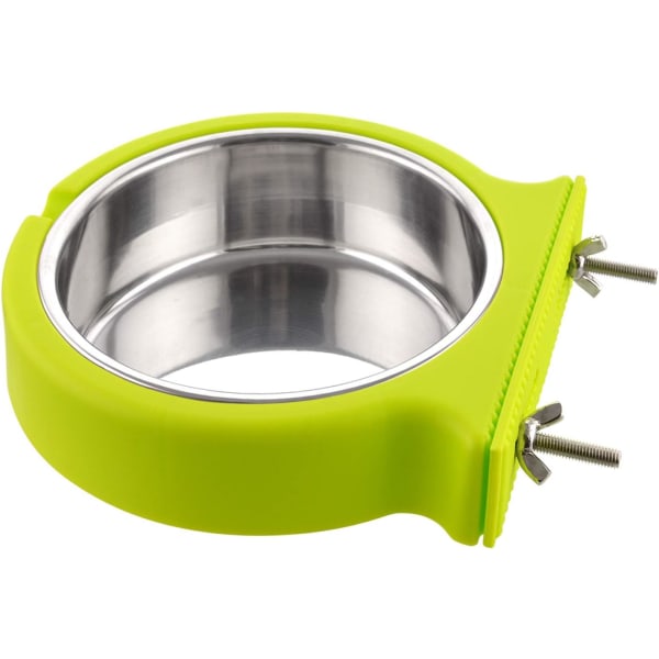 Hanging Pet Cage Feeding Bowl, Removable Cage, Stainless Steel Food Water Bowls for Dogs, Cats, Small Animals, Large Green with Wave Clip