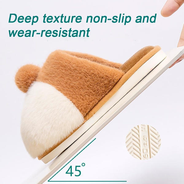 Kawaii tøfler for kvinner og menn, fleecefôrede hjemmesko, plysj-slippers, søte dyreslippers, sklisikre såler