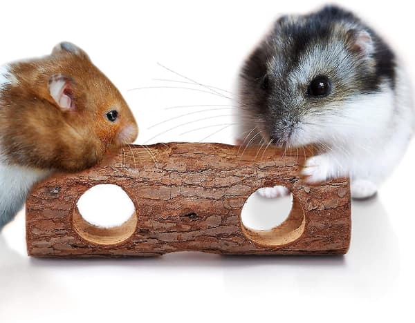 Hamster og gerbil log tyggelegetøj fuglestand solid træ kanin molar kat hund legetøjstræ (20cm)