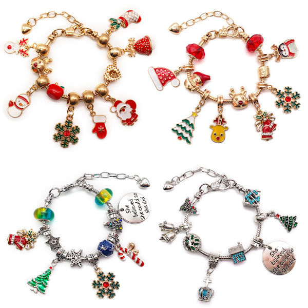 Julklapp Barn Armband Set Hantverk DIY Stora Hål Pärlade Strängar (Guld Äpple version)
