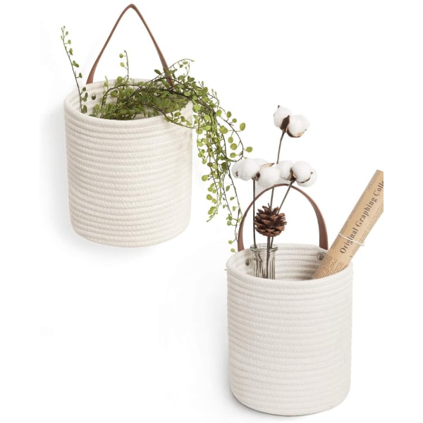 Växtförvaringshängande korg diverse väggmonterad hängande blomkruka vävd korg hängande korg krukväxt (set med 2)