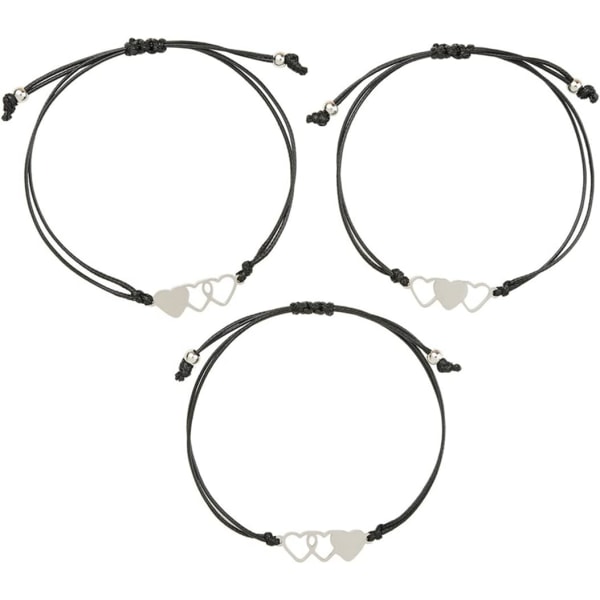 3 stycken armband i rostfritt stål med hjärta, flätade med vaxtråd, vänskapsarmband, modeaccessoarer, praktiska och professionella