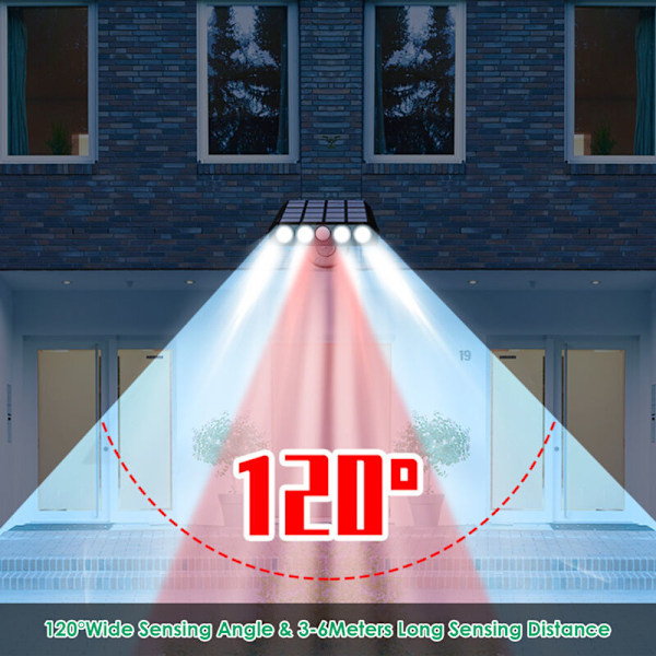 Udendørs lampe med solenergi med 4 LED'er, følsom lysstyring/PIR bevægelsessensor, menneskelig bevægelsesdetektor/3 forskellige belysningstilstande/IP65 integreret