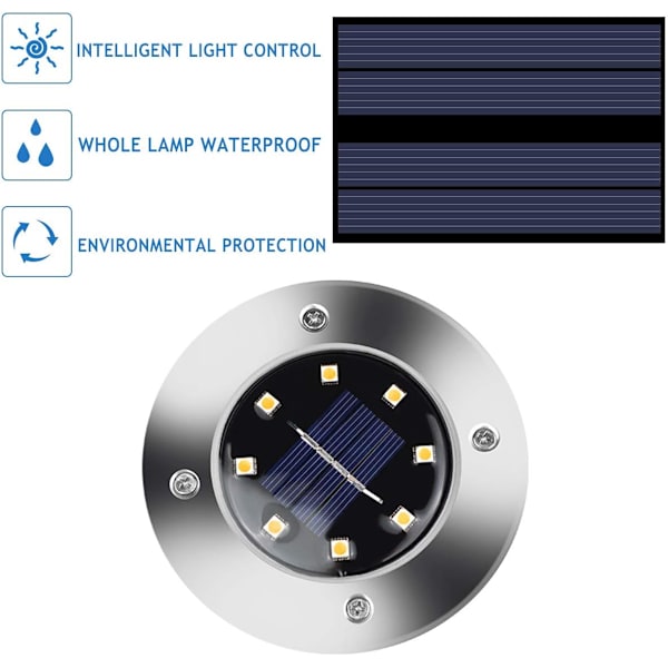 Solcellslampa för utomhus 8 LED 4 st Trädgårdsbelysning Solcellslampa Vattentät IP65 Gräsmatta Dekoration för trädgård Patio Yard Gräsmatta (Varm färg