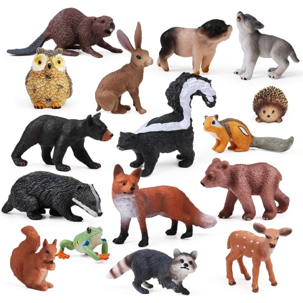 16 STK Woodland Animals Baby Figurines, Woodland Creatures Figurin