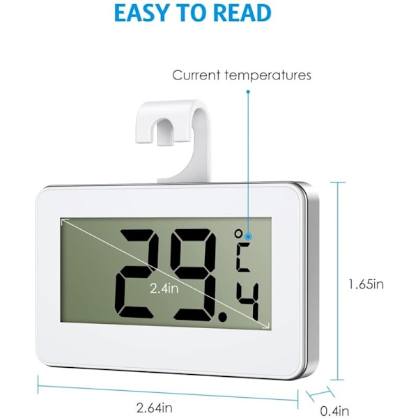 Køleskabstermometer, 2 stk. mini frysetermometer med letlæselig LCD-skærm, indendørs termometer med frostsikringsalarm, perfekt til h