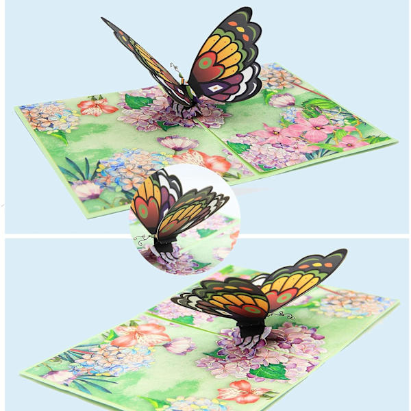 3D-popup-kortti, ainutlaatuinen käsintehty perhos-3D-popup-onnittelukortti, tyhjä kortti, syntymäpäivä, vuosipäiväkortti, sopii perheelle (perhonen)
