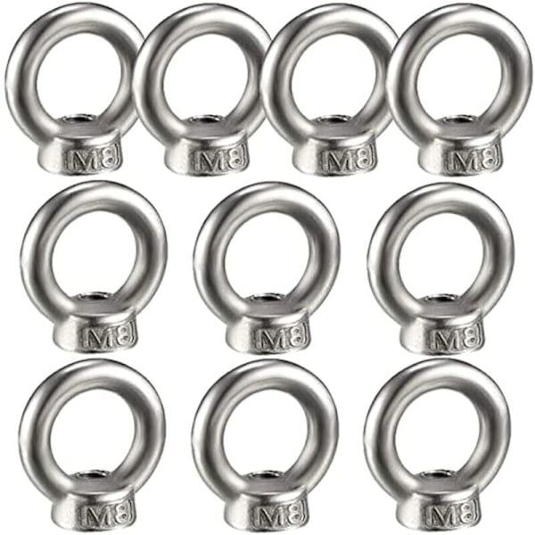 10 stk. løfteøye mutter, hunnringmutter for løfting av 304Pack-OF-10 rustfritt stål, M8
