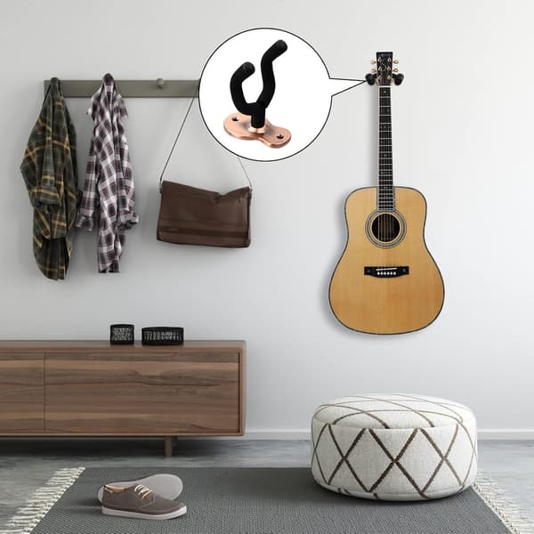 (Röd brons) Gitarrväggstativ, set med 2 metallväggmonterade basgitarruppsättningar, gitarrväggkrokar med skruvar, över dörrgitarrkrokar, banjo krokar