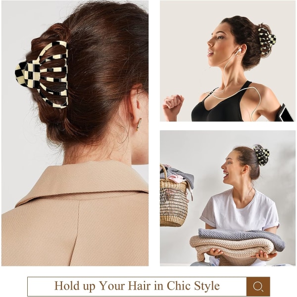 Hårklämmor för kvinnor, flickor, [2-pack] Rutigt hårkäkeklämma