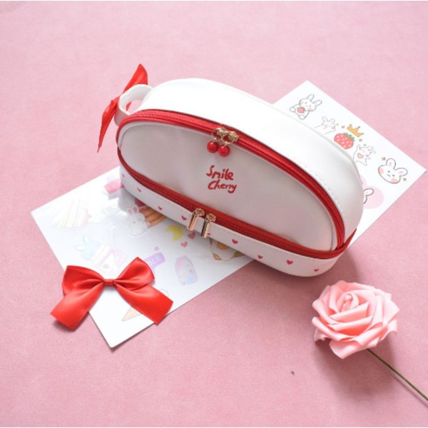 Red and white love large-capacity pencil bag cute pen holder kawaii stationery bag makeup cosmetics bag