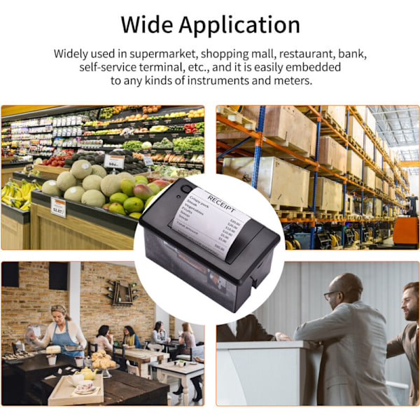 Integreret termisk kvitteringsprinter mini udskrivning 58 mm støjsvag printmodul med USB/RS232/TTL seriel port.