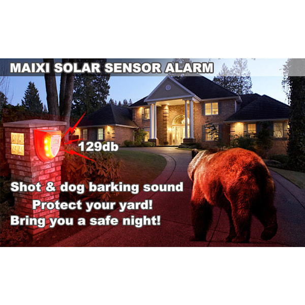 Solarlarm med rörelsedetektor Utomhus Varningslarm 120db Blixt Säkerhetsljud Vattentätt Belysning för regnläge Dag och natt för Hus Villa