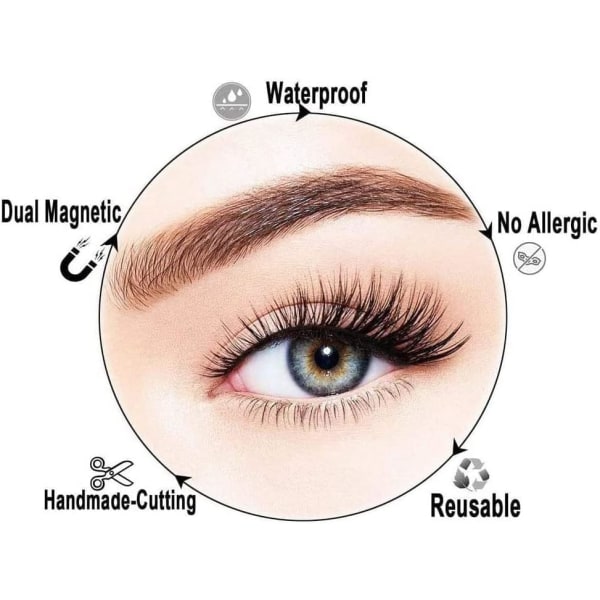 Magnetic False Eyelashes, 3d Natural Effect Reusable Without Glue Ultra Thin Handmade False Eyelashes, with Tweezers (8 Pieces)