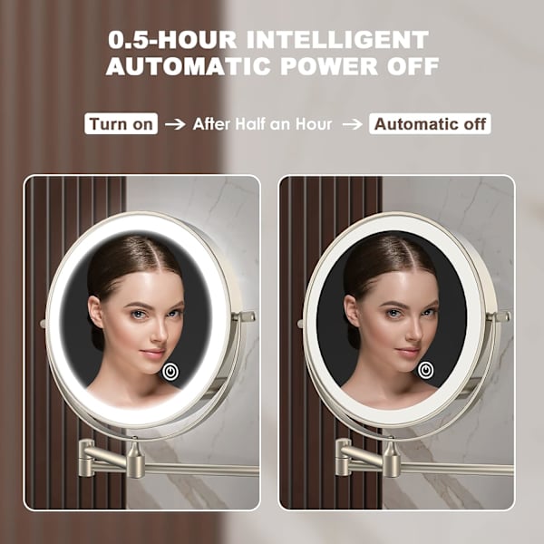 8 tommer LED makeup spejl med 3 farvetilstande, belyst forstørrelsesspejl med 0,5 timers automatisk sluk-funktion, batteriopladning vægspejl, gavevalg (Nick