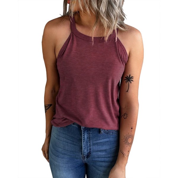 Women's Summer Sleeveless Halter Tee Shirts Crew Neck Workout Tank Tops Casual Plain Cami Shirts（M）