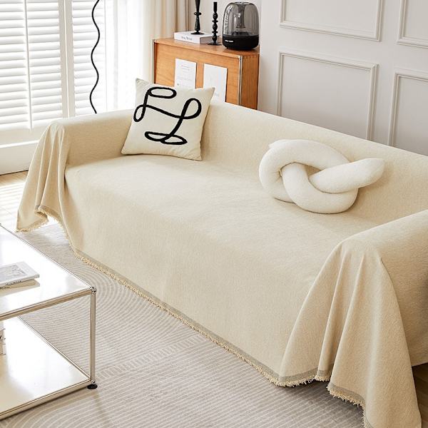 Mjuk texturerad, tvättbar dekorativ sofföverdrag för 2-sits soffor med tofsar, möbelskydd för husdjur, barn (beige)
