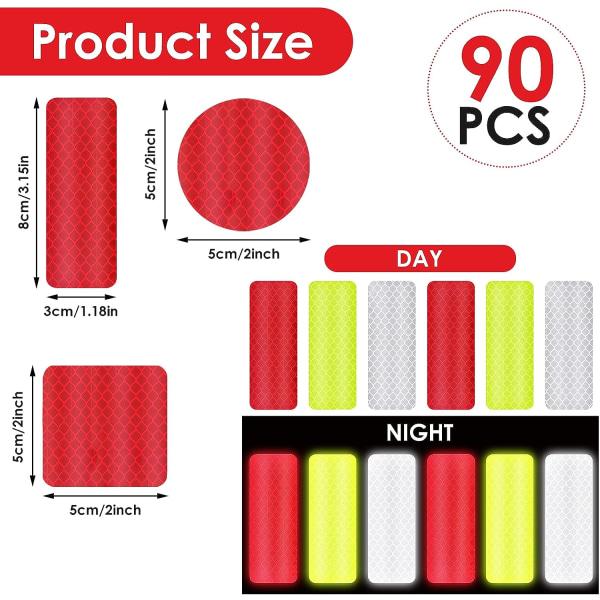 90 Pcs Warning Reflective Stickers Safety Reflective Sticker Night Visibility Waterproof Reflector Sticker Dot Reflective Tape Sticker for Vehicle,