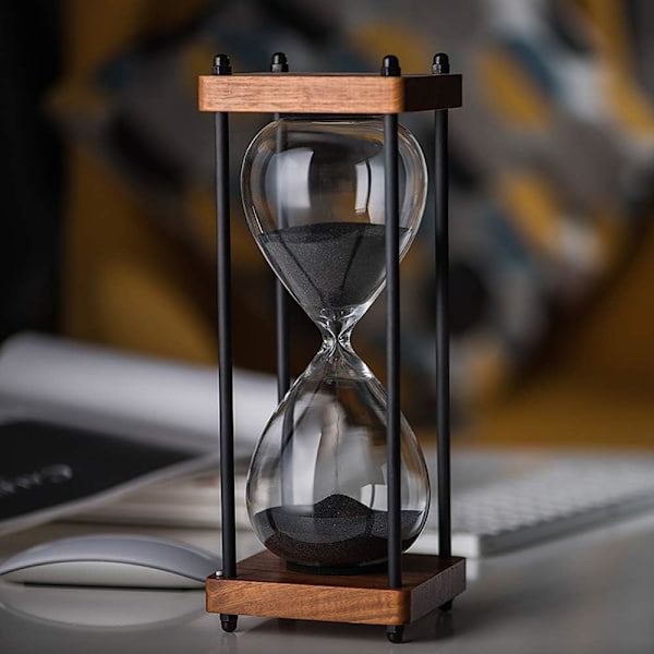 Stort timeglas 15 minutter, dekorativt træ timeglas, sort