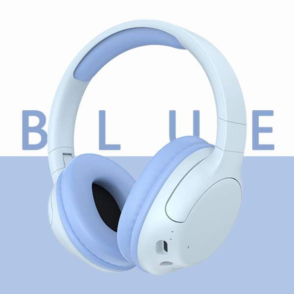 Trådløst Bluetooth gaming headset med mikrofon, aktiv støjreduktion, all-inclusive øremuffer og lang batterilevetid (lyseblå)