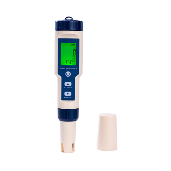 PH-tester elektronisk måler 5-i-1, PH & TDS & EC SALTHOLDIGHED & TEMPERATUR VANDKVALITET, LCD-skærm og læsenøjagtighed, til drikkevand, akvarier