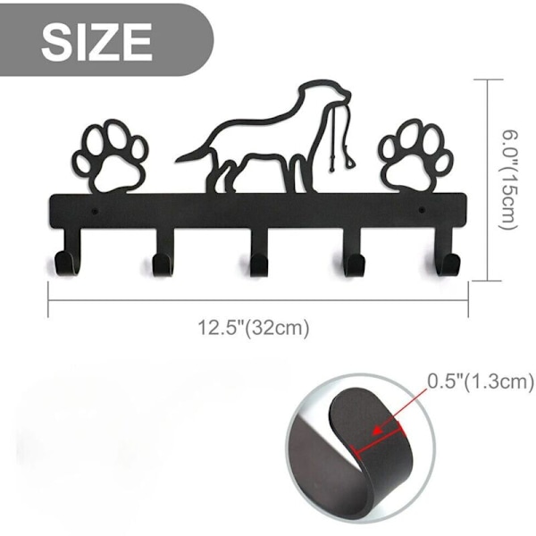 Væg Nøgleholder, Væg Nøgleholder, Dekorativ Væg Nøgleboks, Væg Nøgleholder med 5 Smedejernskroge Hund Metal Nøgleholder Nøglekrog Metal Kunst Ornament