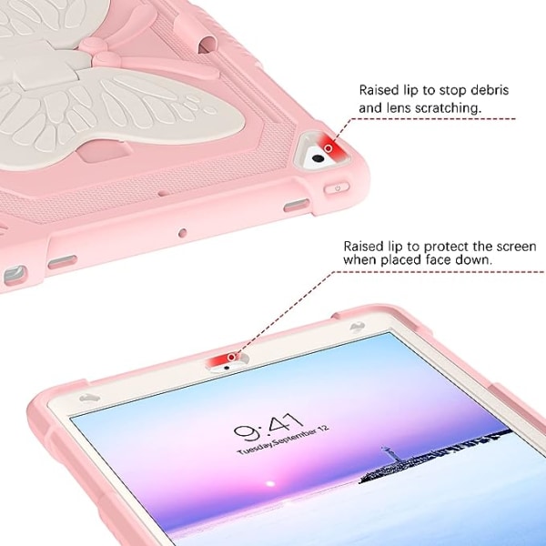 Fjärilsformad stötsäker iPad 10.2 \"skyddande fodral (rosa, exklusive iPad), 9:e generationens skyddande fodral, 8:e generationens skyddande fodral