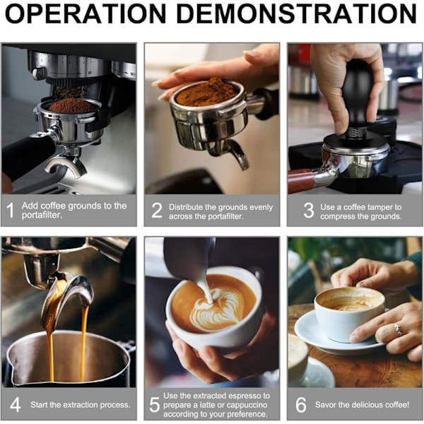 Tamper 51mm, Kaffepuckpress med vågig rostfri bas, tryckreglering, Tamper à Espresso för Barista-set