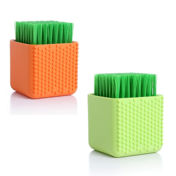 Silicone Soft Bristle Cleaning Brush - 2pk, Orange/Green